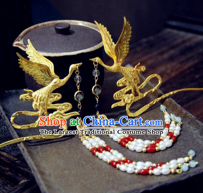 Ancient Chinese Ming Dynasty Queen Phoenix Tassel Hairpins Traditional Hanfu Court Hair Accessories for Women