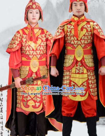 Traditional Chinese Ancient Drama Costumes Chinese Ming Dynasty Warrior Red Helmet and Armour for Men