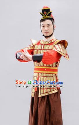 Traditional Chinese Ancient Drama Costumes Chinese Tang Dynasty Warrior Helmet and Armour for Men