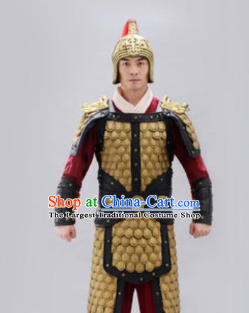 Traditional Chinese Ancient Drama General Costumes Chinese Qin Dynasty Warrior Helmet and Armour for Men