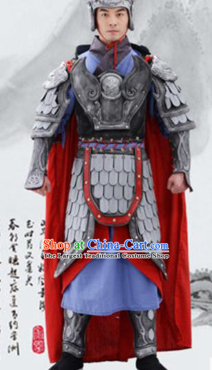 Traditional Chinese Ancient Drama General Costumes Chinese Han Dynasty Warrior Helmet and Armour for Men