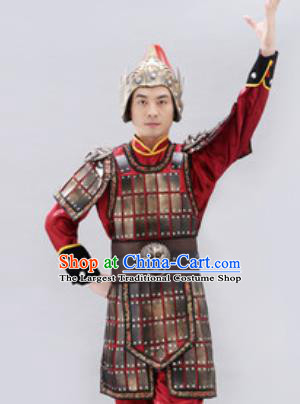 Traditional Chinese Ancient Drama Soldier Costumes Chinese Three Kingdoms Period Warrior Helmet and Armour for Men