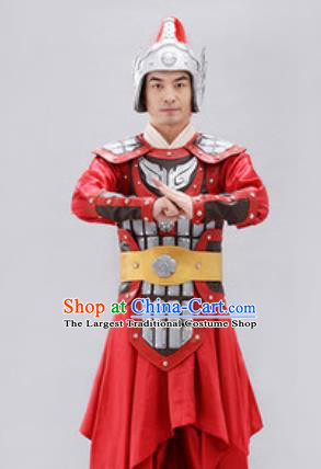 Traditional Chinese Han Dynasty Warrior Helmet and Armour Ancient Drama General Costumes for Men