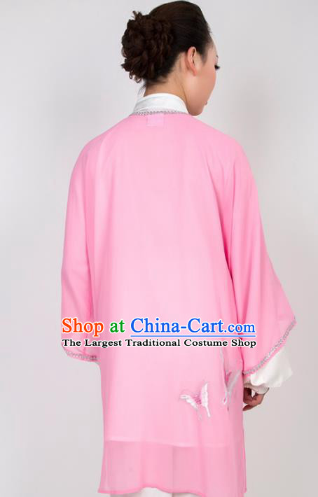 Chinese Traditional Martial Arts Embroidered Butterfly Pink Costume Best Kung Fu Competition Tai Chi Training Clothing for Women