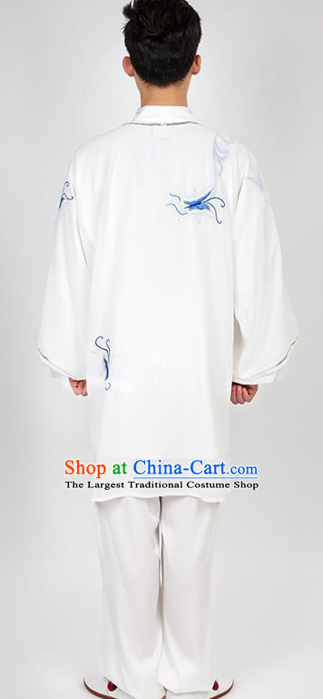 Chinese Traditional Martial Arts Competition Embroidered Blue Butterfly Costume Kung Fu Tai Chi Training Clothing for Men