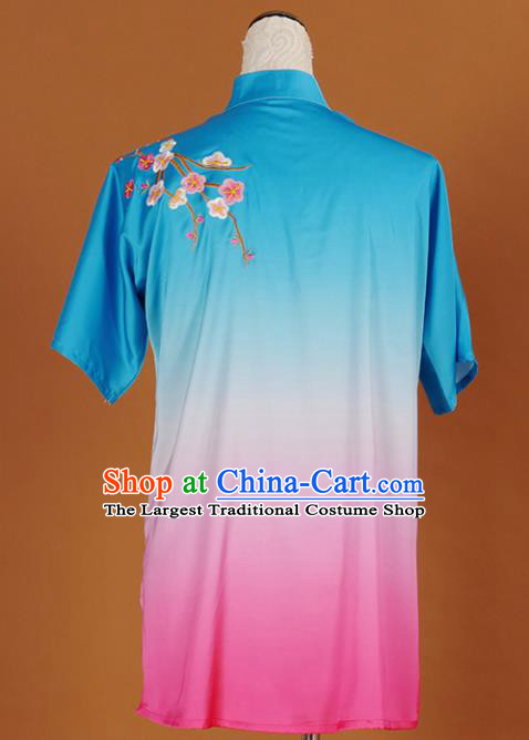 Chinese Traditional Best Martial Arts Embroidered Plum Blue Costume Kung Fu Competition Tai Chi Clothing for Women