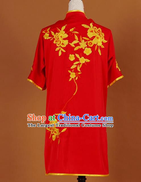 Chinese Traditional Best Martial Arts Embroidered Peony Red Costume Kung Fu Competition Tai Chi Clothing for Women