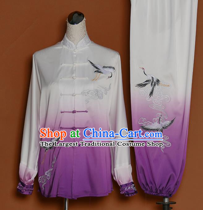 Chinese Traditional Best Martial Arts Embroidered Cranes Purple Costume Kung Fu Competition Tai Chi Clothing for Women
