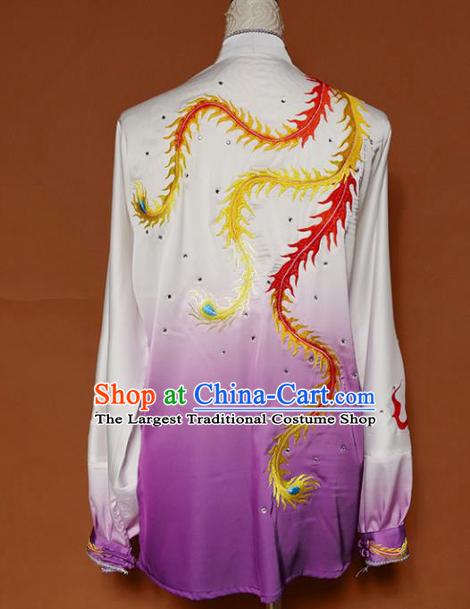 Chinese Traditional Best Martial Arts Embroidered Phoenix Purple Costume Kung Fu Competition Tai Chi Clothing for Women