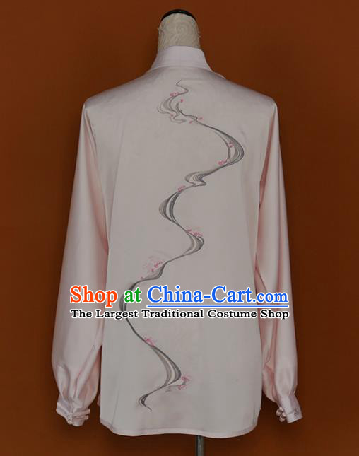 Chinese Traditional Best Martial Arts Printing Light Pink Costume Kung Fu Competition Tai Chi Clothing for Women