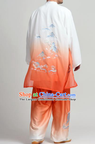 Chinese Professional Martial Arts Embroidered Landscape Orange Costume Traditional Kung Fu Competition Tai Chi Clothing for Women