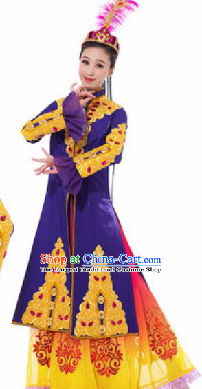 Traditional Chinese Uyghur Nationality Ethnic Costume Uigurian Minority Dance Purple Dress for Women