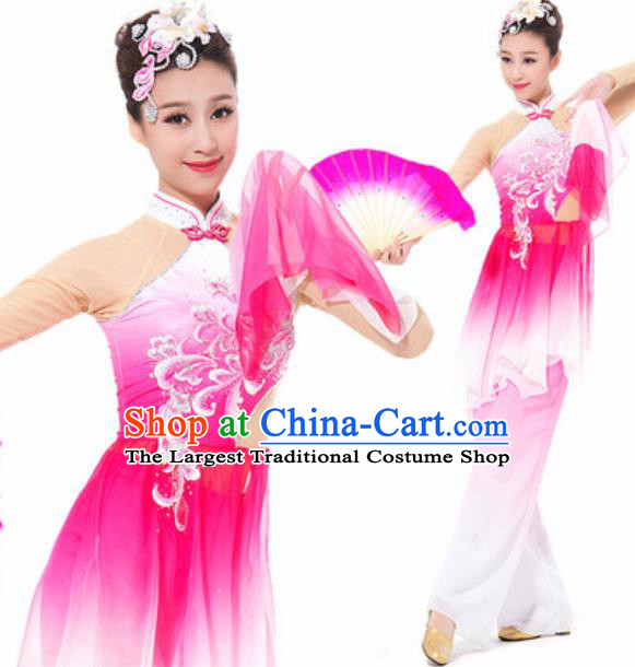 Chinese Spring Festival Gala Fan Dance Rosy Dress Traditional Classical Dance Costume for Women