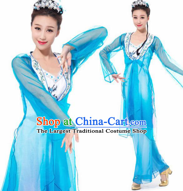 Chinese Spring Festival Gala Dance Blue Dress Traditional Classical Dance Costume for Women
