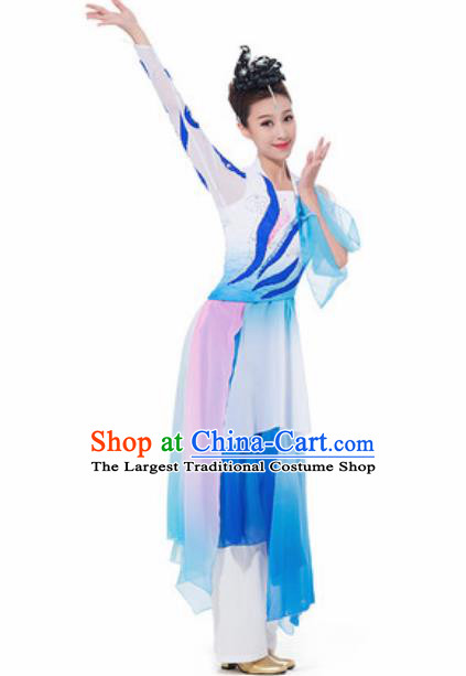 Chinese Spring Festival Gala Fan Dance Blue Dress Traditional Classical Dance Costume for Women