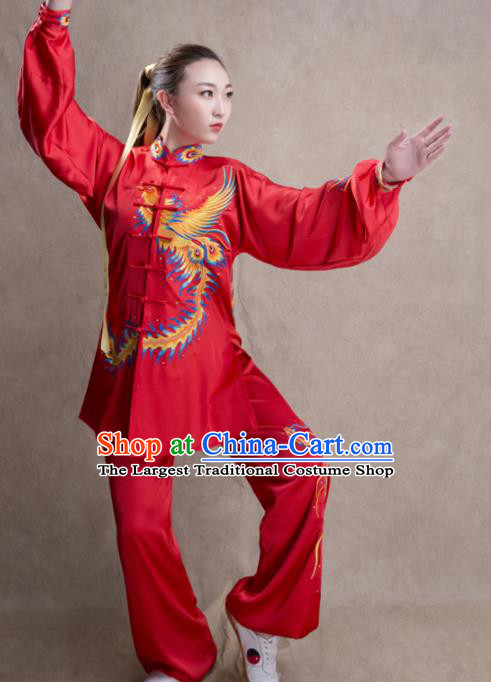 Chinese Traditional Martial Arts Embroidered Red Costume Kung Fu Tai Chi Training Clothing for Women