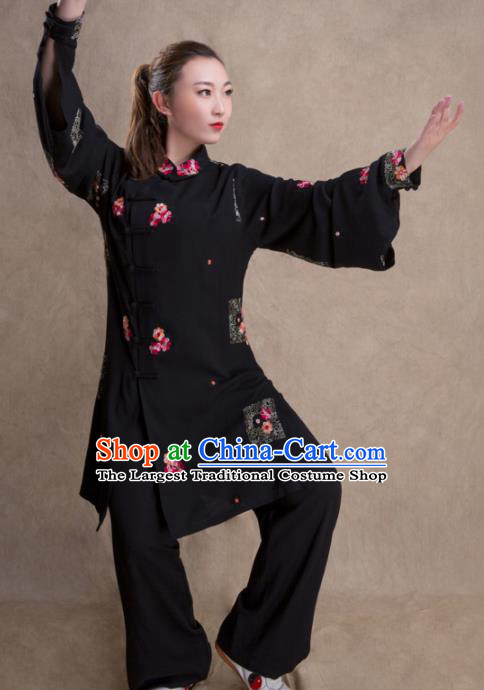 Chinese Traditional Martial Arts Black Costume Kung Fu Tai Chi Training Clothing for Women