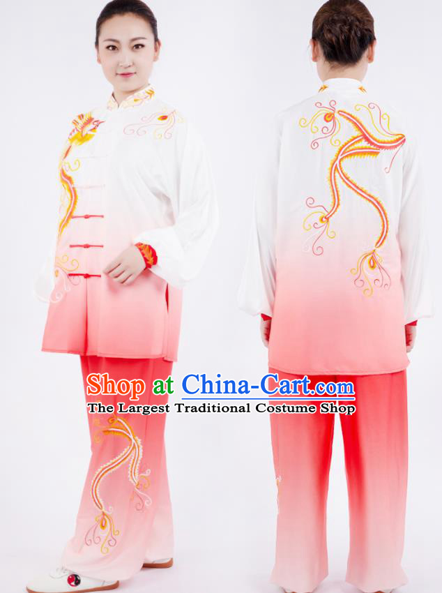 Chinese Traditional Martial Arts Gradient Rosy Costume Kung Fu Competition Tai Chi Training Clothing for Women