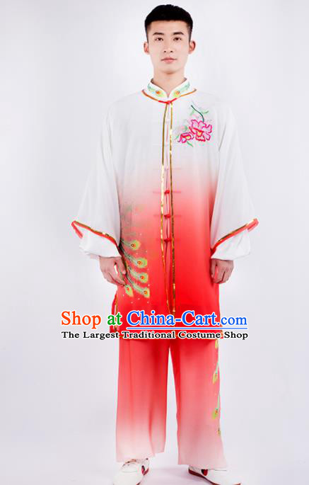 Chinese Traditional Martial Arts Competition Orange Costume Kung Fu Tai Chi Training Clothing for Men