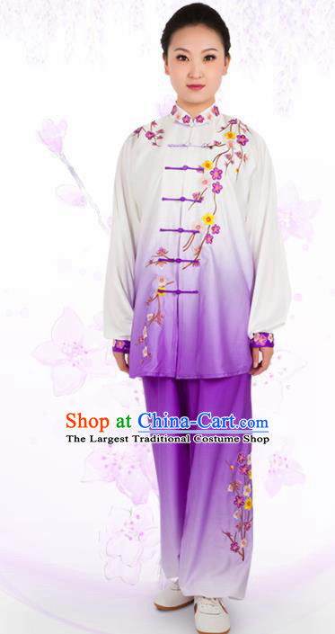 Chinese Traditional Martial Arts Embroidered Plum Purple Costume Kung Fu Competition Tai Chi Training Clothing for Women