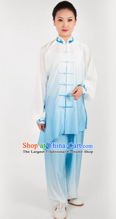 Chinese Traditional Martial Arts Blue Costume Kung Fu Competition Tai Chi Training Clothing for Women
