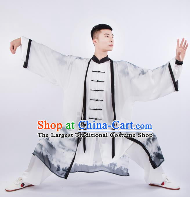 Chinese Traditional Martial Arts Competition Ink Painting Costume Kung Fu Tai Chi Training Clothing for Men