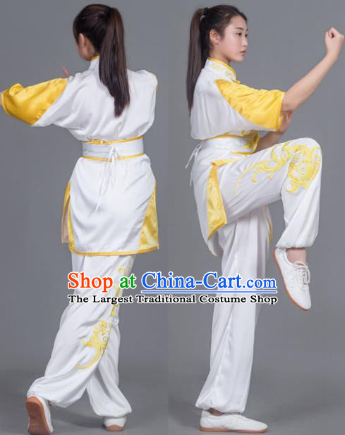 Traditional Chinese Martial Arts Competition Embroidered White Uniforms Kung Fu Tai Chi Training Costume for Men
