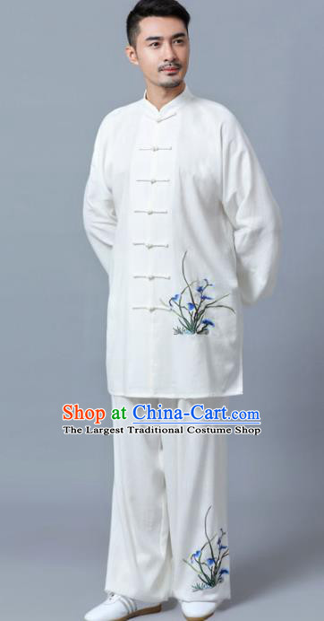 Traditional Chinese Martial Arts Competition Printing Orchid Uniforms Kung Fu Tai Chi Training Costume for Men