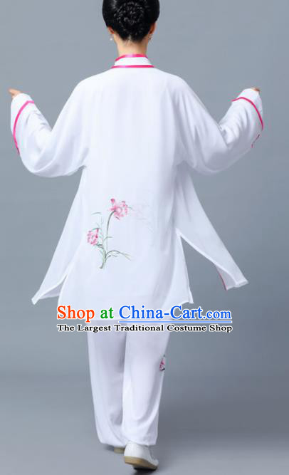 Professional Chinese Martial Arts Printing Orchid White Costume Traditional Kung Fu Competition Tai Chi Clothing for Women