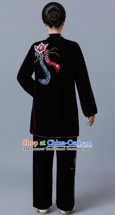 Professional Chinese Martial Arts Purple Velvet Costume Traditional Kung Fu Competition Tai Chi Clothing for Women