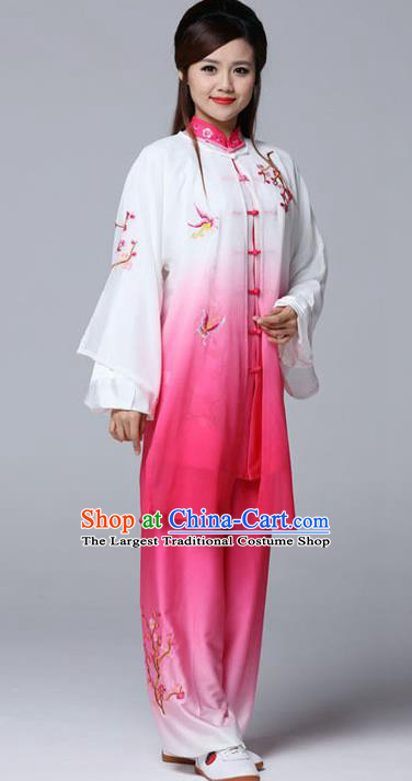 Professional Chinese Martial Arts Embroidered Plum Rosy Costume Traditional Kung Fu Competition Tai Chi Clothing for Women