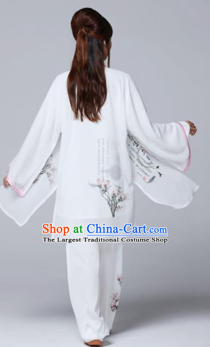 Professional Chinese Martial Arts Ink Painting White Costume Traditional Kung Fu Competition Tai Chi Clothing for Women