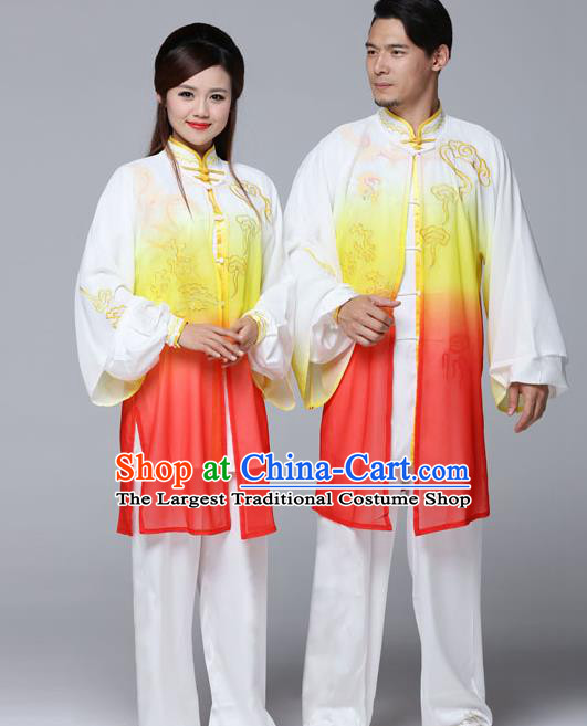 Traditional Chinese Martial Arts Competition Gradient Orange Uniforms Kung Fu Tai Chi Training Costume for Adults
