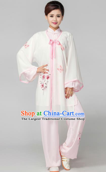 Professional Martial Arts Competition Printing Magnolia Pink Costume Chinese Traditional Kung Fu Tai Chi Clothing for Women