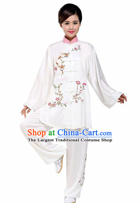 Professional Martial Arts Embroidered Magnolia White Costume Chinese Traditional Kung Fu Competition Tai Chi Clothing for Women