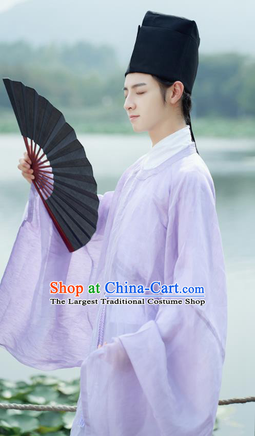 Traditional Chinese Ming Dynasty Childe Scholar Purple Robe Ancient Drama Taoist Priest Replica Costumes for Men