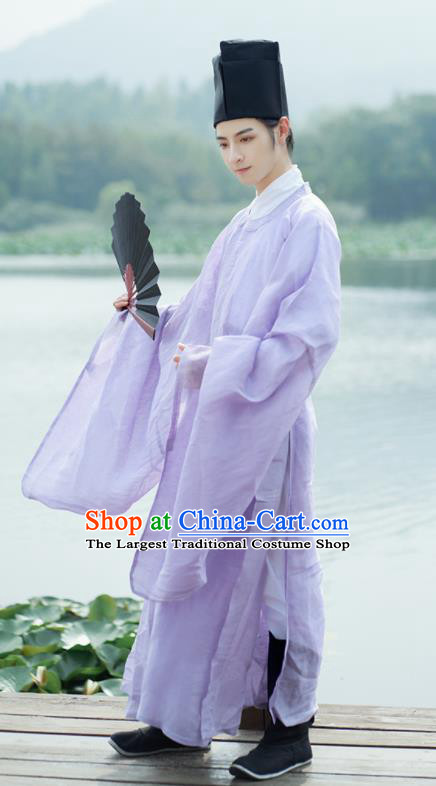 Traditional Chinese Ming Dynasty Childe Scholar Purple Robe Ancient Drama Taoist Priest Replica Costumes for Men