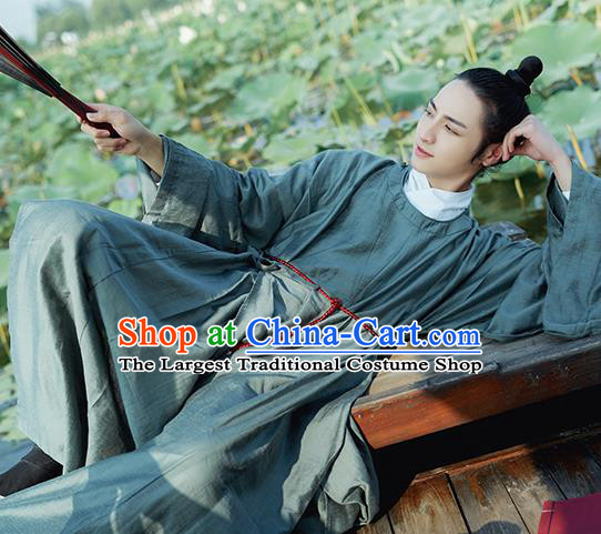 Traditional Chinese Ming Dynasty Scholar Childe Navy Robe Ancient Drama Taoist Priest Replica Costumes for Men