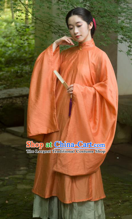 Traditional Chinese Ming Dynasty Palace Lady Orange Long Gown Ancient Drama Princess Replica Costumes for Women
