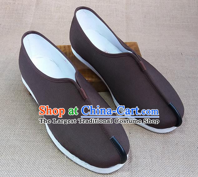Traditional Chinese Monk Brown Shoes Handmade Multi Layered Cloth Shoes Martial Arts Shoes for Men