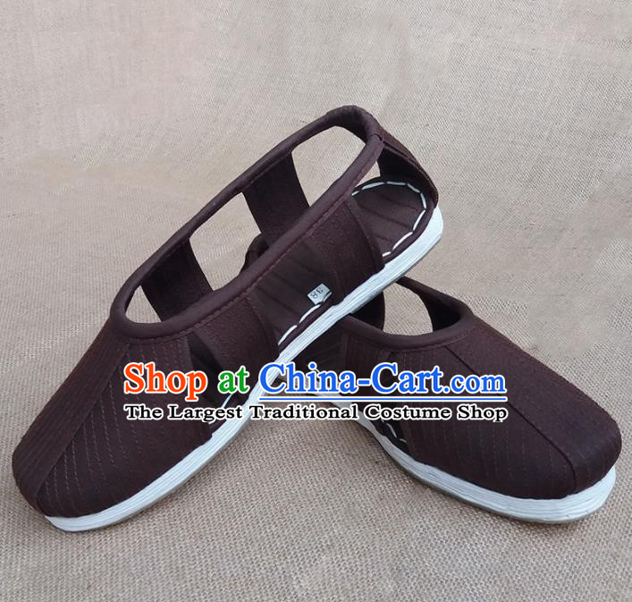 Traditional Chinese Buddhist Monk Shoes Handmade Brown Multi Layered Cloth Sandal Martial Arts Shoes for Men