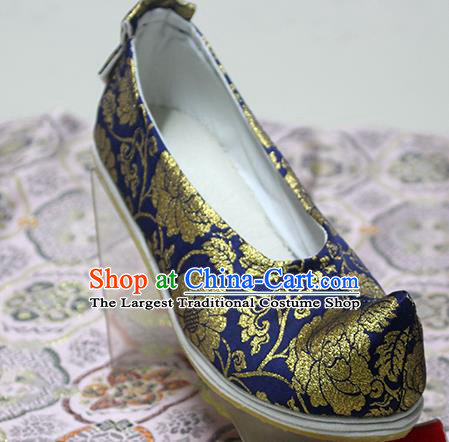 Traditional Chinese Royalblue Blood Stained Shoes Handmade Hanfu Shoes Ancient Princess Shoes for Women