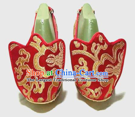 Traditional Chinese Red Satin Shoes Handmade Hanfu Shoes Ancient Princess Wedding Shoes for Women