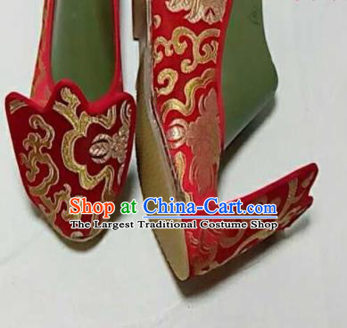 Traditional Chinese Red Satin Shoes Handmade Hanfu Shoes Ancient Princess Wedding Shoes for Women