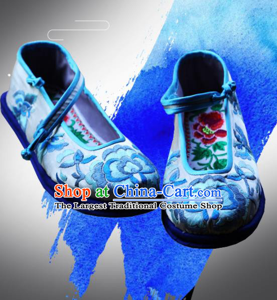 Traditional Chinese Blue Embroidered Shoes Handmade Hanfu Shoes Ancient Princess Shoes for Women