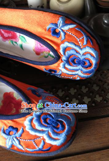 Traditional Chinese Orange Embroidered Shoes Handmade Hanfu Shoes Ancient Princess Shoes for Women