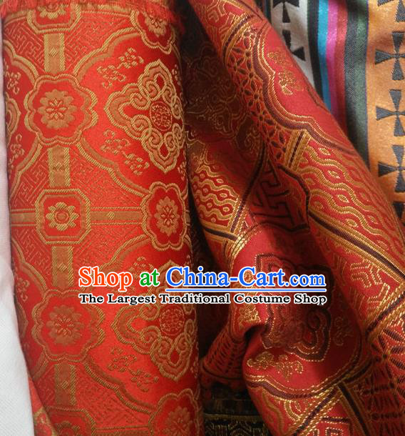 Asian Chinese Traditional Buddhism Pattern Design Red Brocade Fabric Tibetan Robe Silk Material