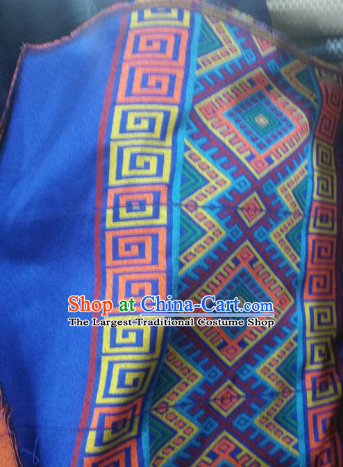 Asian Chinese Traditional Buddhism Pattern Design Blue Brocade Fabric Tibetan Robe Silk Material