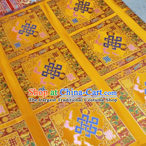 Asian Chinese Traditional Buddhism Lucky Pattern Design Golden Brocade Fabric Tibetan Robe Silk Material