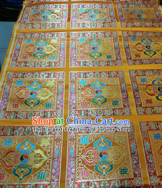 Asian Chinese Traditional Buddhism Vajra Pattern Design Yellow Brocade Fabric Tibetan Robe Silk Material